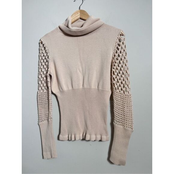 Vintage Y2K beige crotchet turtleneck sweater sz S - Picture 1 of 9